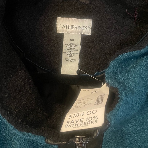 Catherine’s Plus Sz 5X (32/34) NWT Teal Sherpa Fleece Coat - Picture 2 of 7